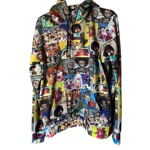 Black Cartoon Collage Hoodie, L
